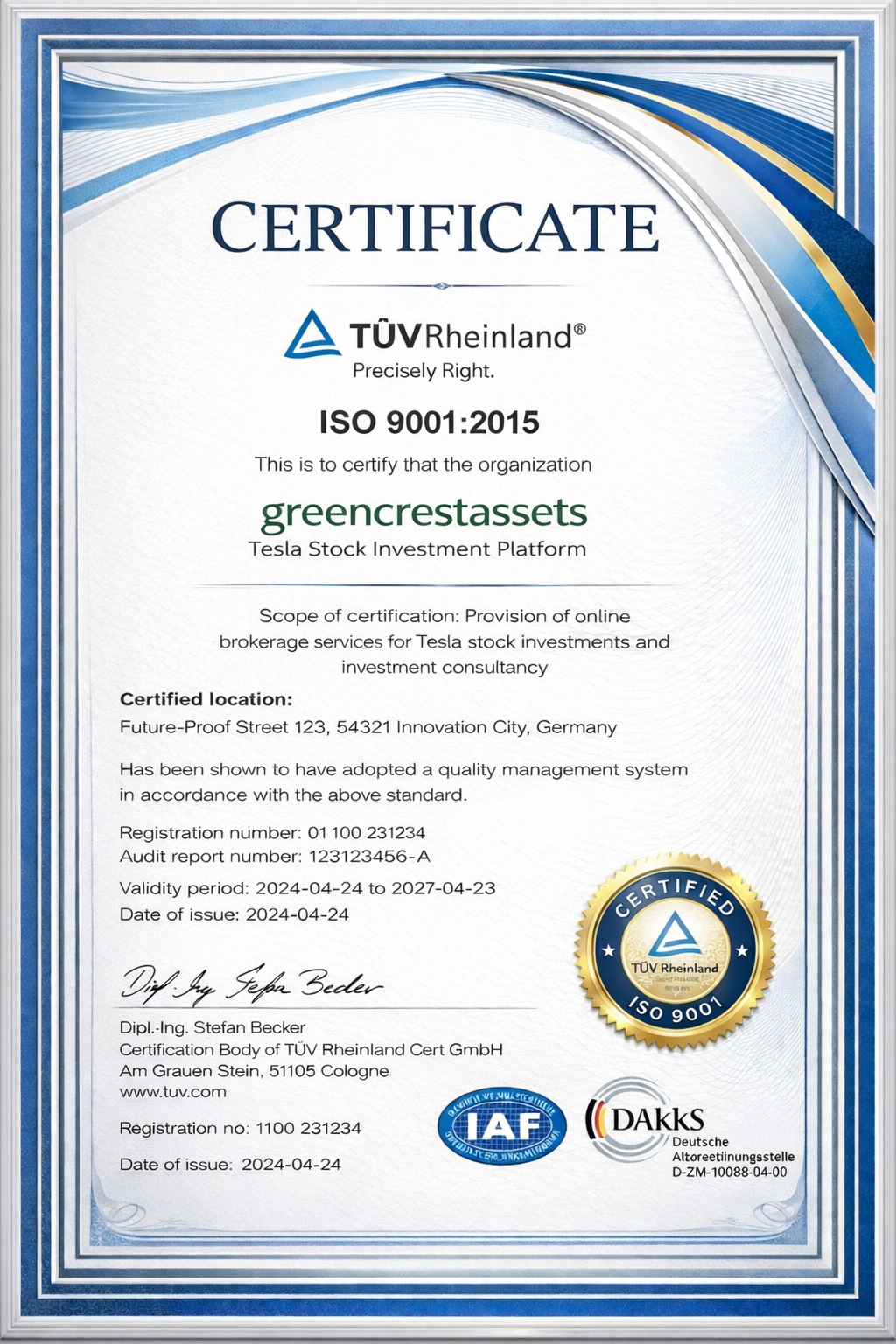 Greencrestassets Official Certificate